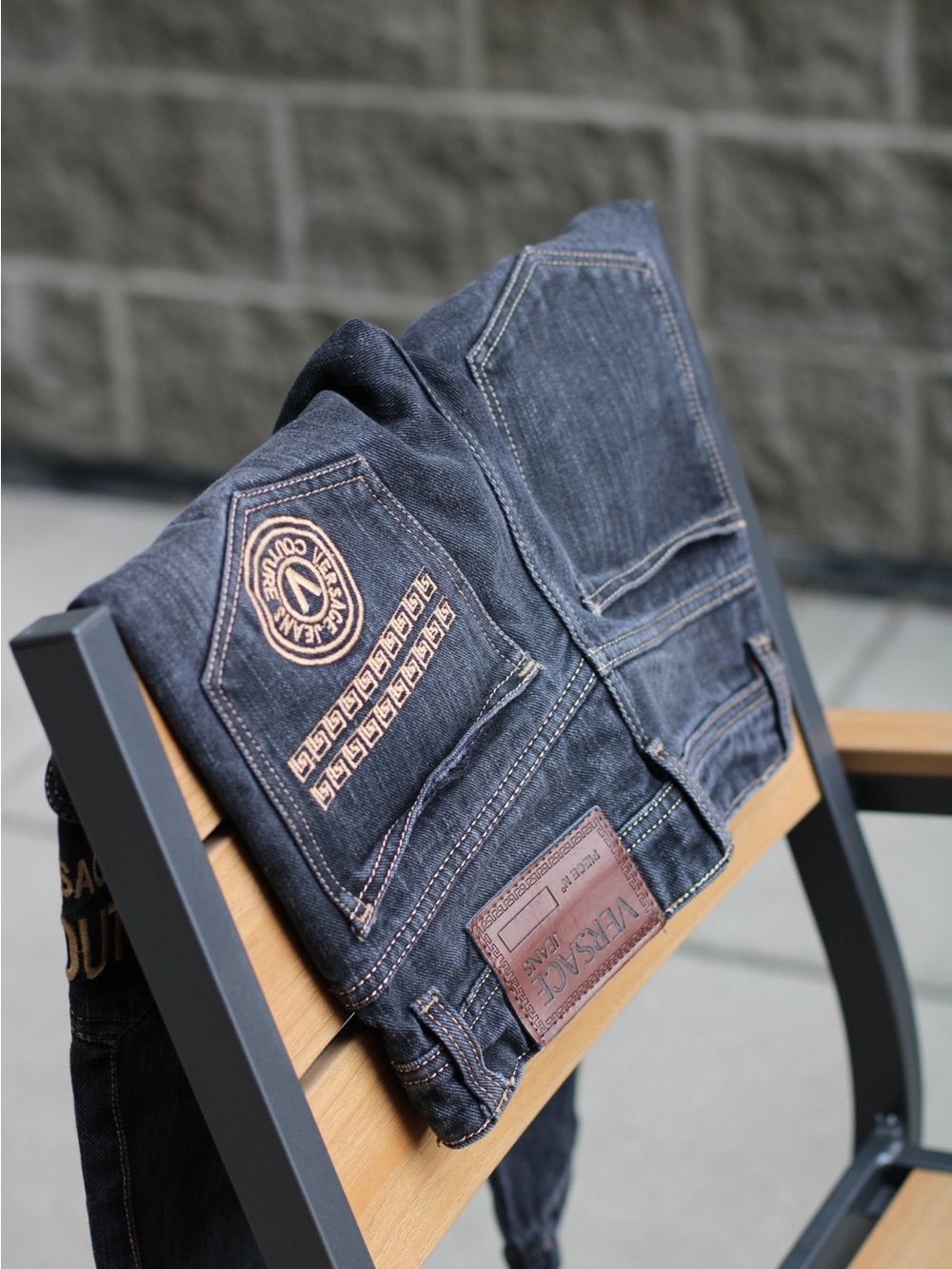 Versace Dark Indigo Slim Straight Jean Capri with Embroidered Back Pocket